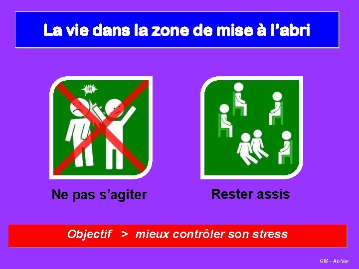 La vie dans la zone de mise à l’abri Ne pas s’agiter Rester assis