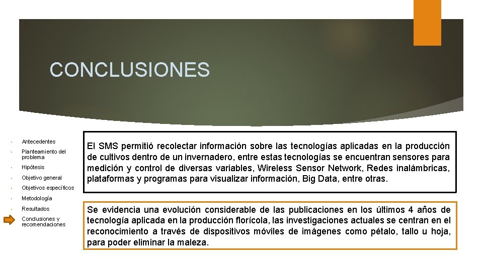 CONCLUSIONES • Antecedentes • Planteamiento del problema • Hipótesis • Objetivo general • Objetivos