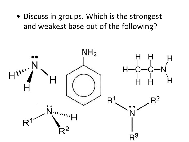  • Discuss in groups. Which is the strongest and weakest base out of