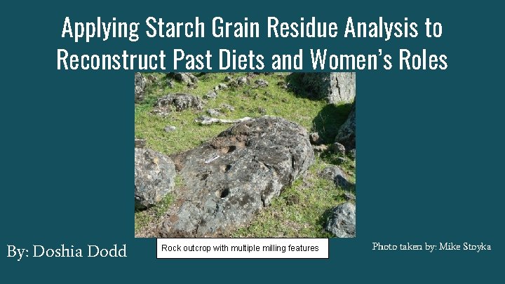 Applying Starch Grain Residue Analysis to Reconstruct Past Diets and Women’s Roles By: Doshia