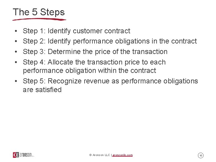 The 5 Steps • • Step 1: Identify customer contract Step 2: Identify performance The 5 Steps • • Step 1: Identify customer contract Step 2: Identify performance