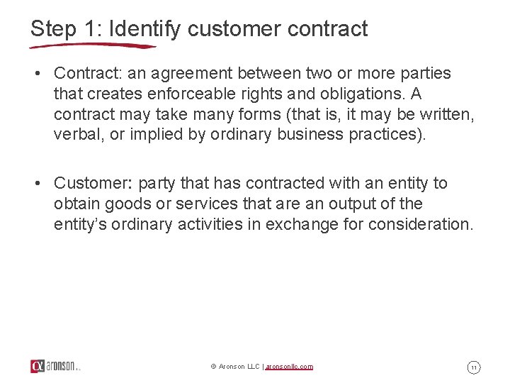 Step 1: Identify customer contract • Contract: an agreement between two or more parties Step 1: Identify customer contract • Contract: an agreement between two or more parties