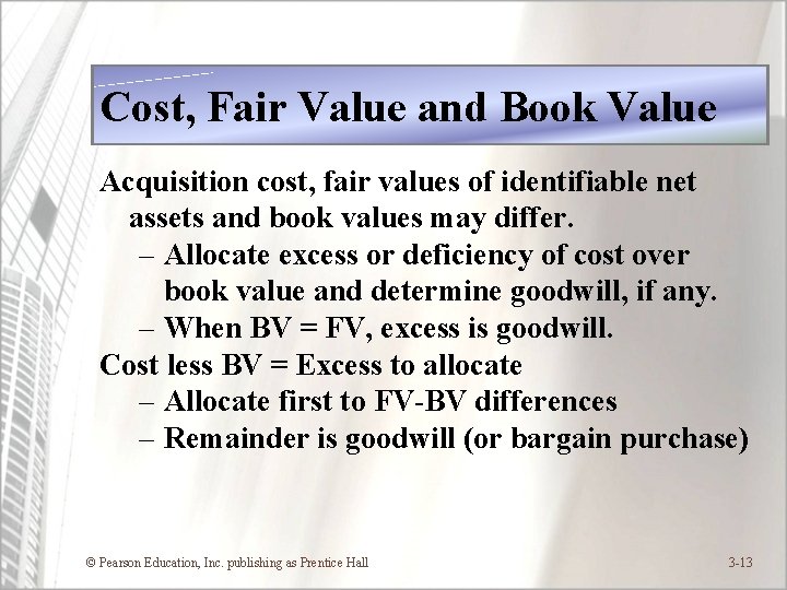 Cost, Fair Value and Book Value Acquisition cost, fair values of identifiable net assets