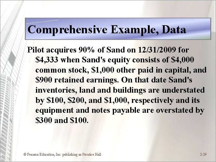 Comprehensive Example, Data Pilot acquires 90% of Sand on 12/31/2009 for $4, 333 when