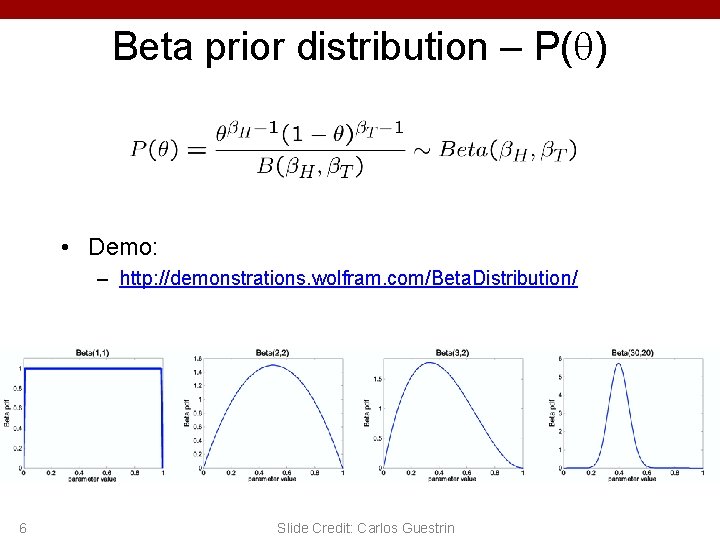 Beta prior distribution – P( ) • Demo: – http: //demonstrations. wolfram. com/Beta. Distribution/