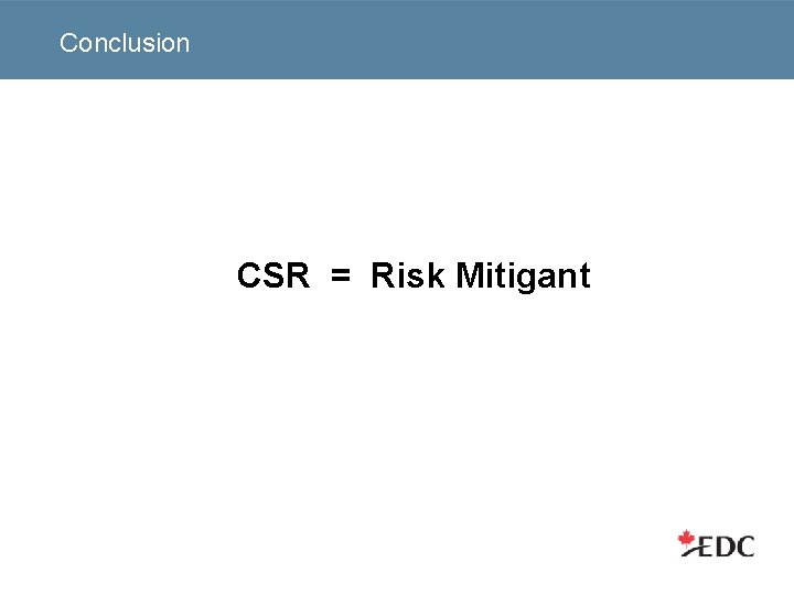 Conclusion CSR = Risk Mitigant 
