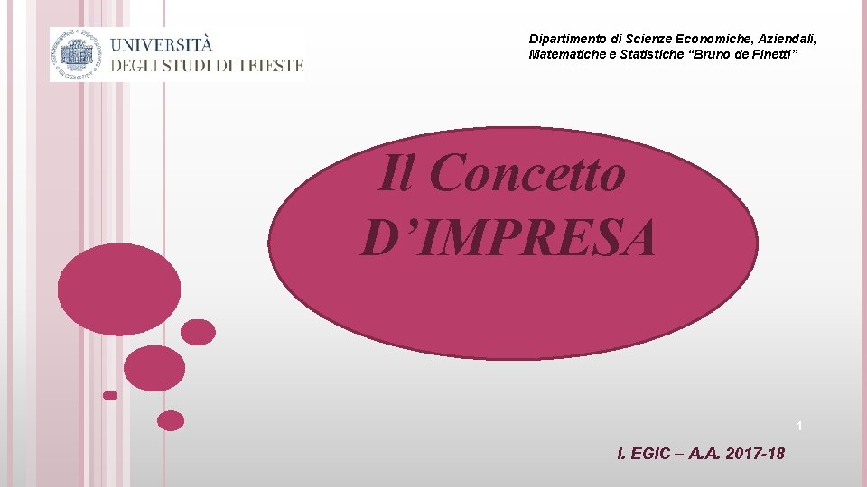 Dipartimento di Scienze Economiche, Aziendali, Matematiche e Statistiche “Bruno de Finetti” Il Concetto D’IMPRESA