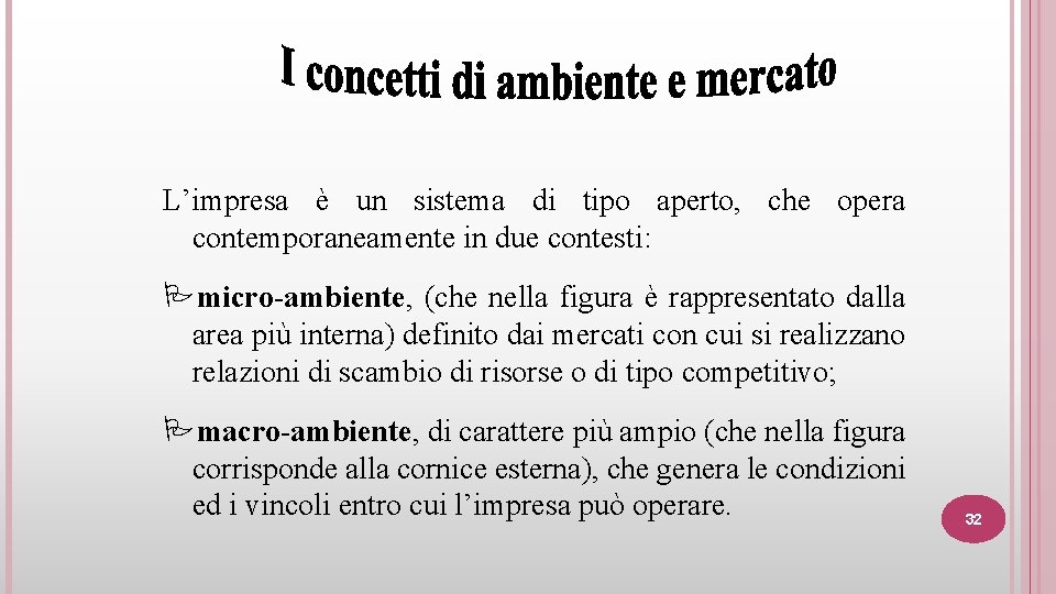 L’impresa è un sistema di tipo aperto, che opera contemporaneamente in due contesti: Pmicro-ambiente,