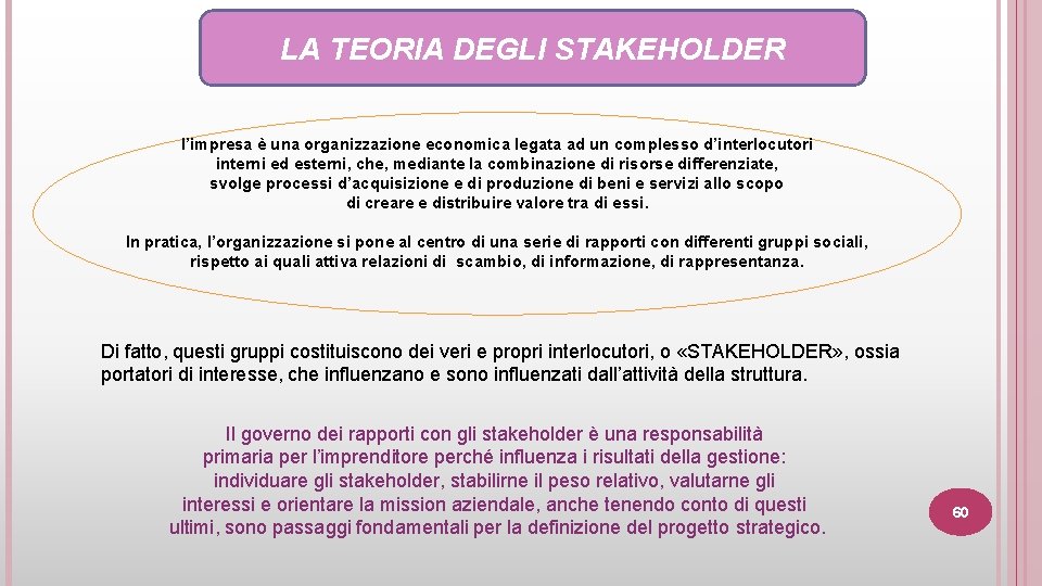 LA TEORIA DEGLI STAKEHOLDER l’impresa è una organizzazione economica legata ad un complesso d’interlocutori