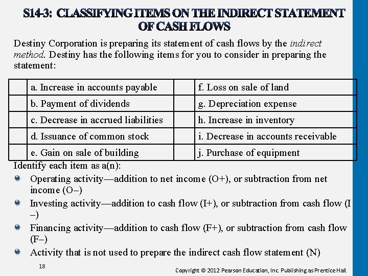 Destiny Corporation is preparing its statement of cash flows by the indirect method. Destiny Destiny Corporation is preparing its statement of cash flows by the indirect method. Destiny