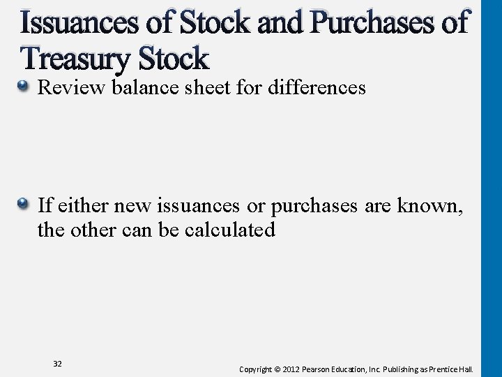 Issuances of Stock and Purchases of Treasury Stock Review balance sheet for differences If Issuances of Stock and Purchases of Treasury Stock Review balance sheet for differences If