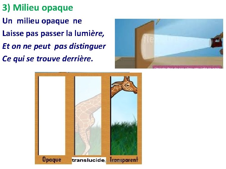 3) Milieu opaque Un milieu opaque ne Laisse passer la lumière, Et on ne