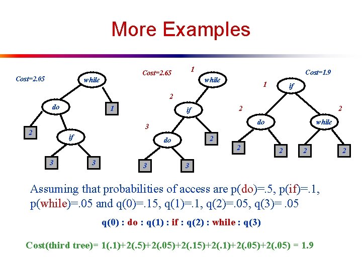 More Examples Cost=2. 05 1 Cost=2. 65 while Cost=1. 9 while 1 if 2