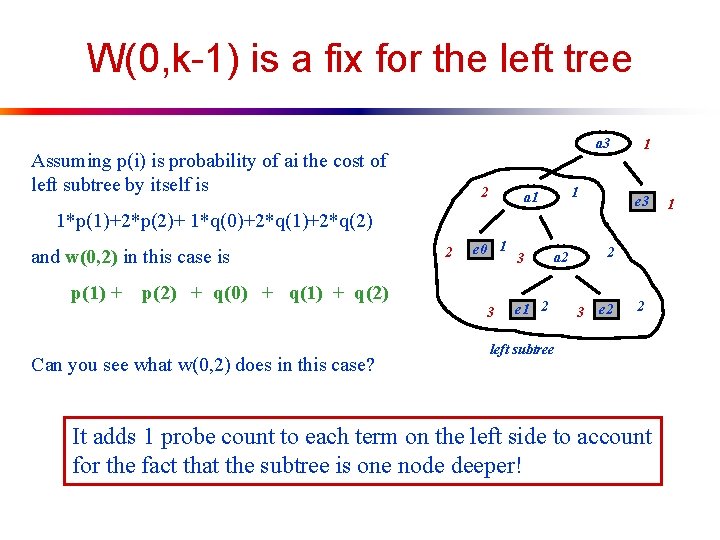 W(0, k-1) is a fix for the left tree a 3 Assuming p(i) is