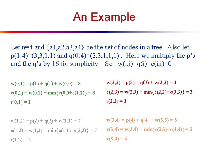 An Example Let n=4 and {a 1, a 2, a 3, a 4} be