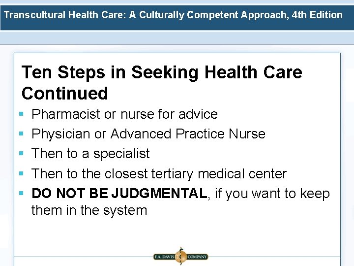 Transcultural Health Care: A Culturally Competent Approach, 4 th Edition Ten Steps in Seeking
