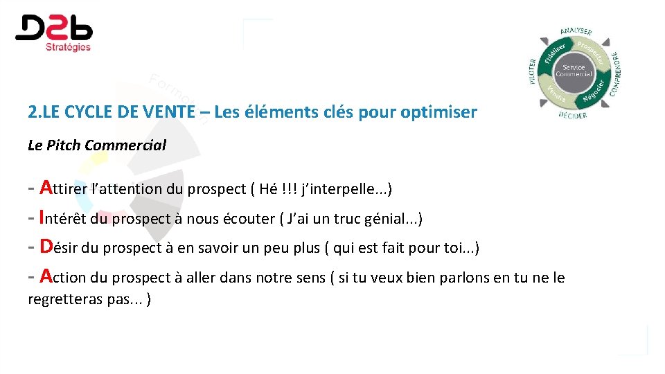 2. LE CYCLE DE VENTE – Les éléments clés pour optimiser Le Pitch Commercial