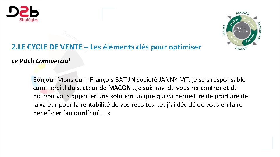 2. LE CYCLE DE VENTE – Les éléments clés pour optimiser Le Pitch Commercial