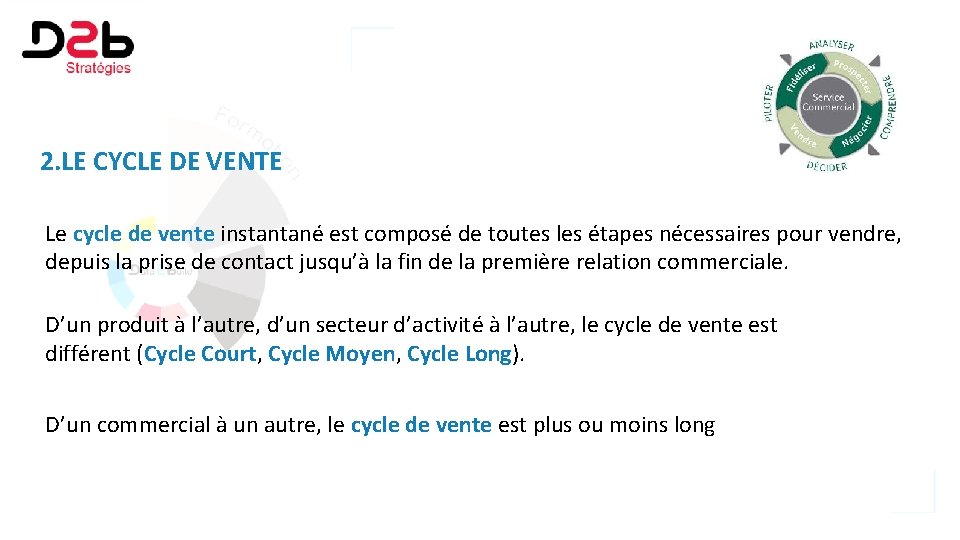 2. LE CYCLE DE VENTE Le cycle de vente instantané est composé de toutes