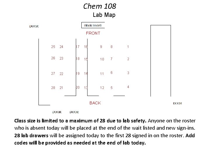 Chem 108 Lab Map FRONT 25 24 17 16 9 8 1 26 23