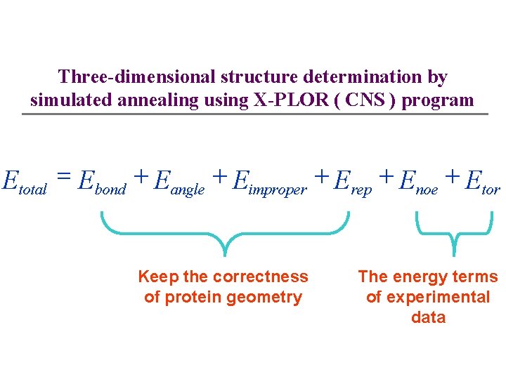Three-dimensional structure determination by simulated annealing using X-PLOR ( CNS ) program Etotal =