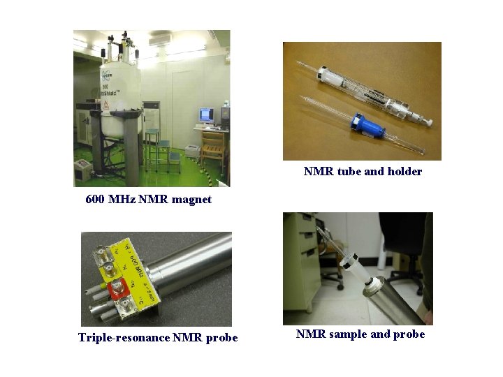 NMR tube and holder 600 MHz NMR magnet Triple-resonance NMR probe NMR sample and