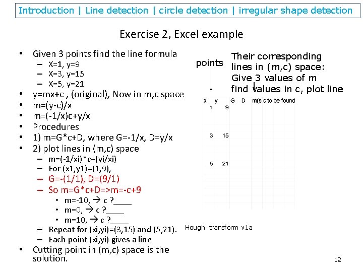 Introduction | Line detection | circle detection | irregular shape detection Exercise 2, Excel