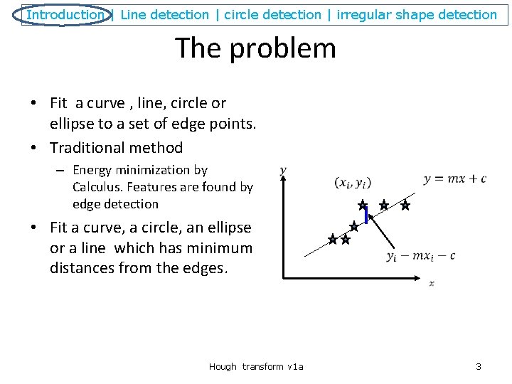 Introduction | Line detection | circle detection | irregular shape detection The problem •