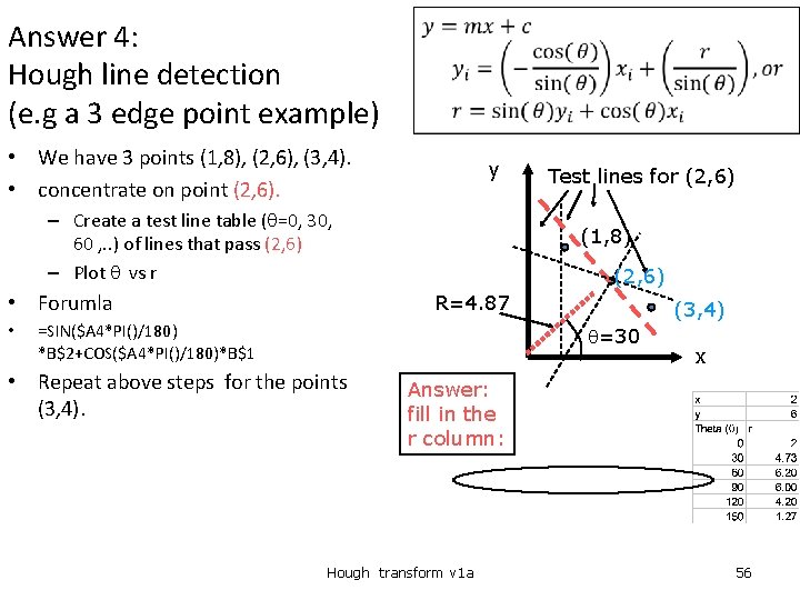 Answer 4: Hough line detection (e. g a 3 edge point example) • •