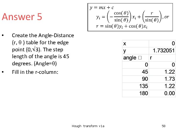  Answer 5 • • Create the Angle-Distance (r, ) table for the edge