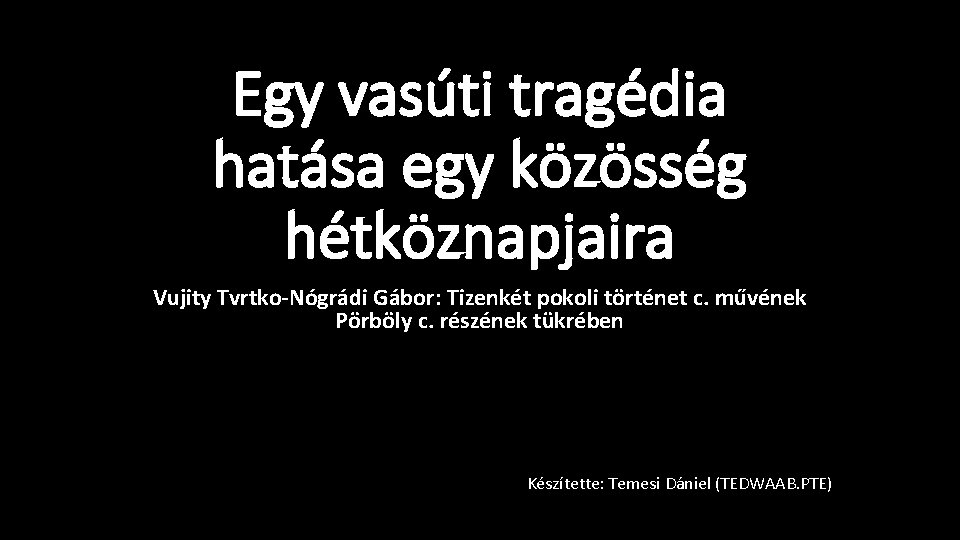 Egy vasúti tragédia hatása egy közösség hétköznapjaira Vujity Tvrtko-Nógrádi Gábor: Tizenkét pokoli történet c.