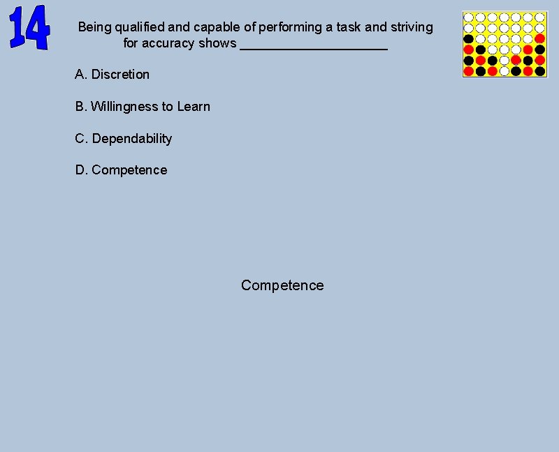 Being qualified and capable of performing a task and striving for accuracy shows __________