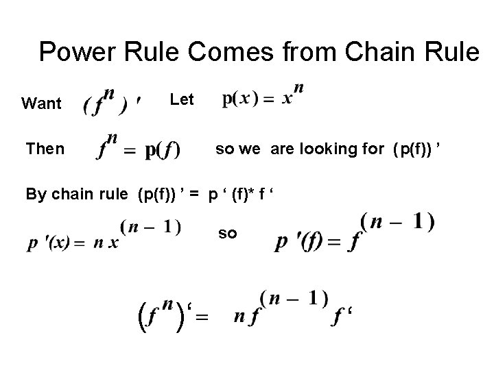 Power Rule Comes from Chain Rule Want Let Then so we are looking for