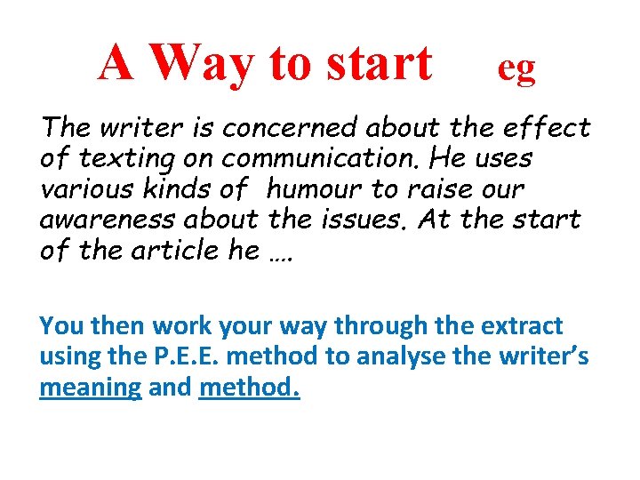 A Way to start eg The writer is concerned about the effect of texting