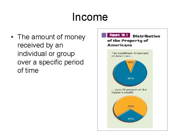 Income • The amount of money received by an individual or group over a