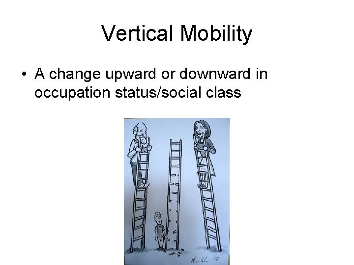Vertical Mobility • A change upward or downward in occupation status/social class 