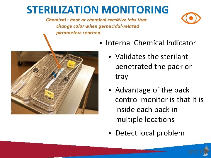 STERILIZATION MONITORING Chemical - heat or chemical sensitive inks that change color when germicidal-related