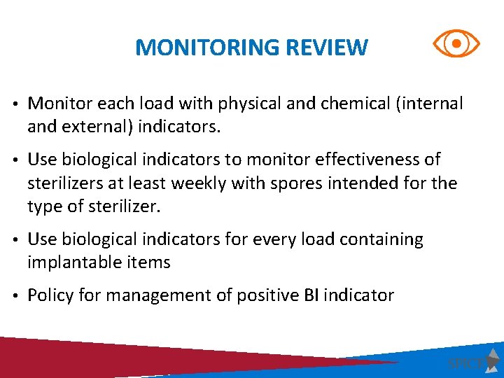 MONITORING REVIEW • Monitor each load with physical and chemical (internal and external) indicators.