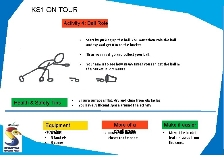 KS 1 ON TOUR Activity 4: Ball Role Health & Safety Tips Equipment •