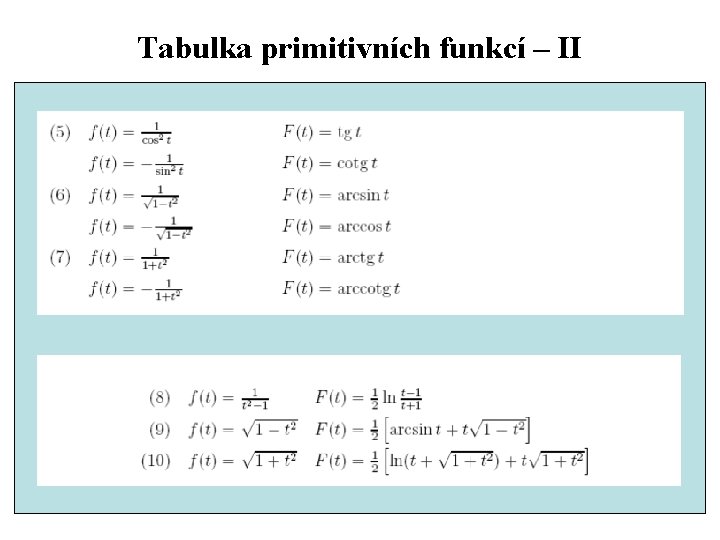 Tabulka primitivních funkcí – II 