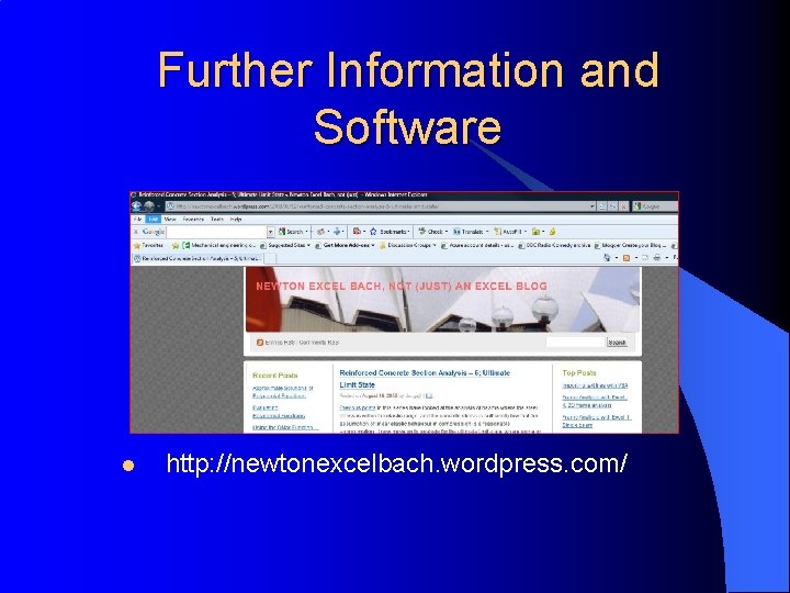 Further Information and Software l http: //newtonexcelbach. wordpress. com/ Further Information and Software l http: //newtonexcelbach. wordpress. com/