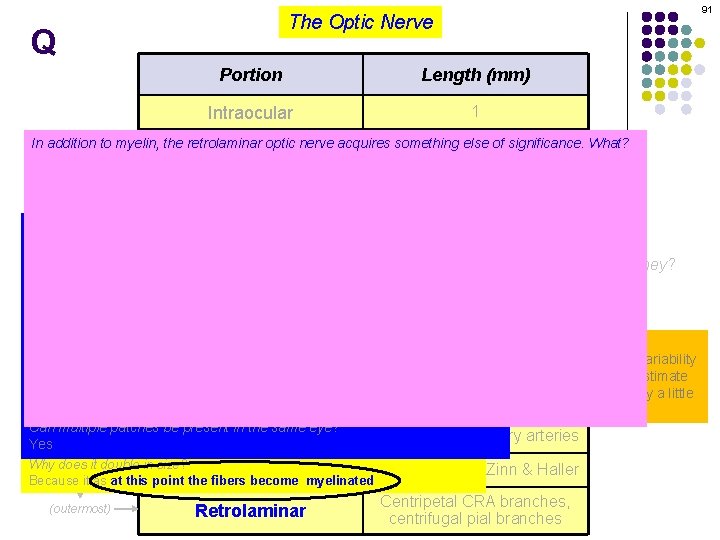 91 The Optic Nerve Q Portion Length (mm) Intraocular 1 In addition to myelin,