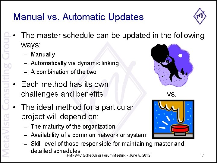 Manual vs. Automatic Updates • The master schedule can be updated in the following Manual vs. Automatic Updates • The master schedule can be updated in the following