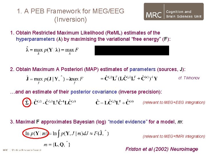 1. A PEB Framework for MEG/EEG (Inversion) 1. Obtain Restricted Maximum Likelihood (Re. ML)
