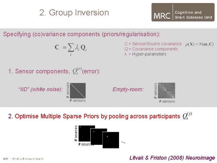 2. Group Inversion Specifying (co)variance components (priors/regularisation): C = Sensor/Source covariance Q = Covariance