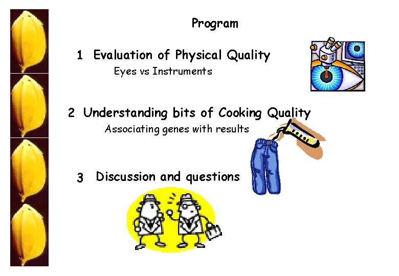 Program 1 Evaluation of Physical Quality Eyes vs Instruments 2 Understanding bits of Cooking