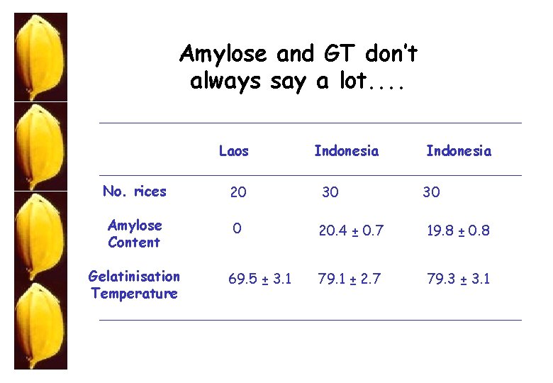 Amylose and GT don’t always say a lot. . Laos Indonesia No. rices 20