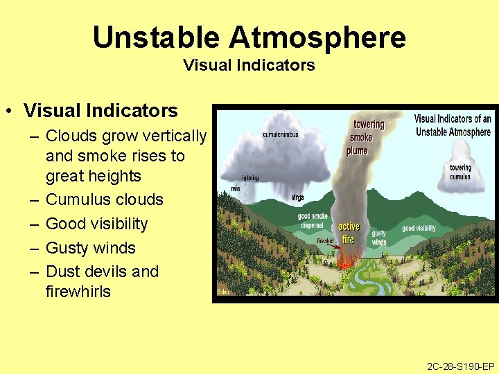 Unstable Atmosphere Visual Indicators • Visual Indicators – Clouds grow vertically and smoke rises