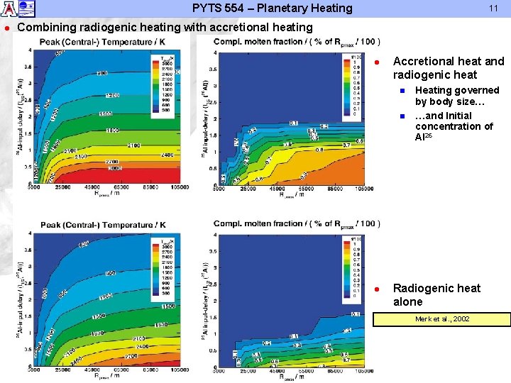 PYTS 554 – Planetary Heating l 11 Combining radiogenic heating with accretional heating l