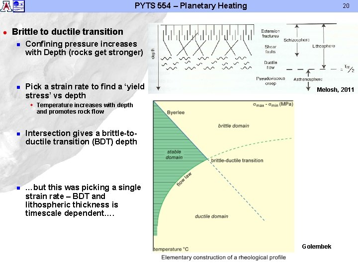 PYTS 554 – Planetary Heating l 20 Brittle to ductile transition n Confining pressure